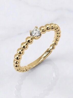 14K Gold Plated Rhodium Dainty Beaded Zircon Ring Minimalist Stackable Ring